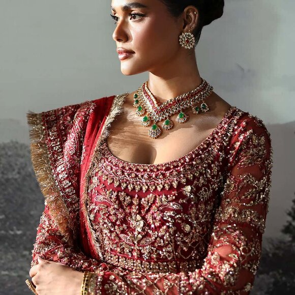 Afrozeh โBride Editโ Red Formal Outfit โ Luxe Designer Wear - Picture 5 of 10